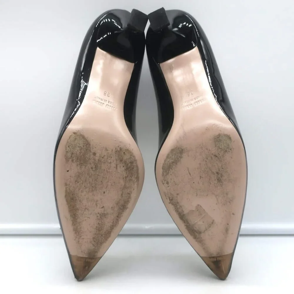Miu Miu Pearl & Crystal-Embellished Low-Heel Pumps Black Patent Leather Size 38 - Picture 12 of 13